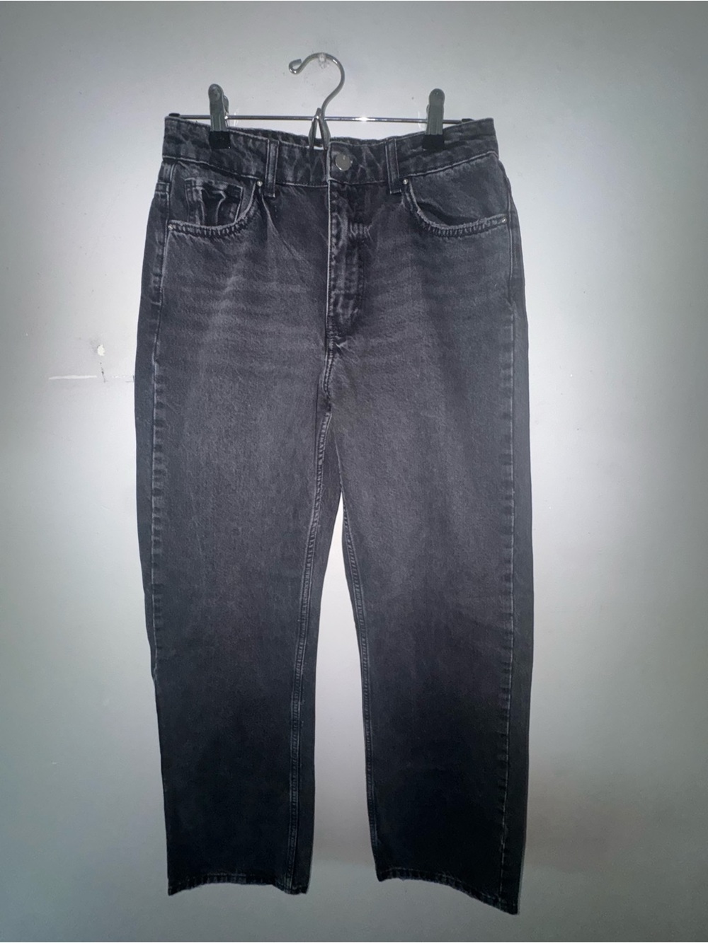 Black Washed Straight-Leg Jeans
